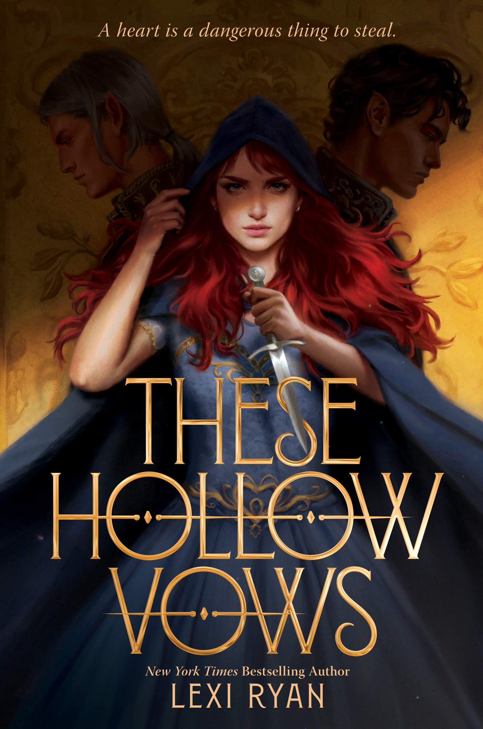 Couverture du livre de ces Hollow Vows : fille aux cheveux roux avec une cape, à côté de deux garçons