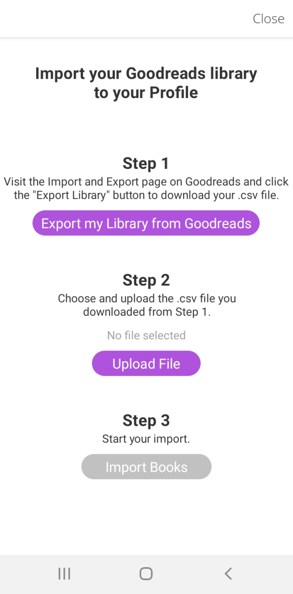 Importation de BookSloth depuis Goodreads