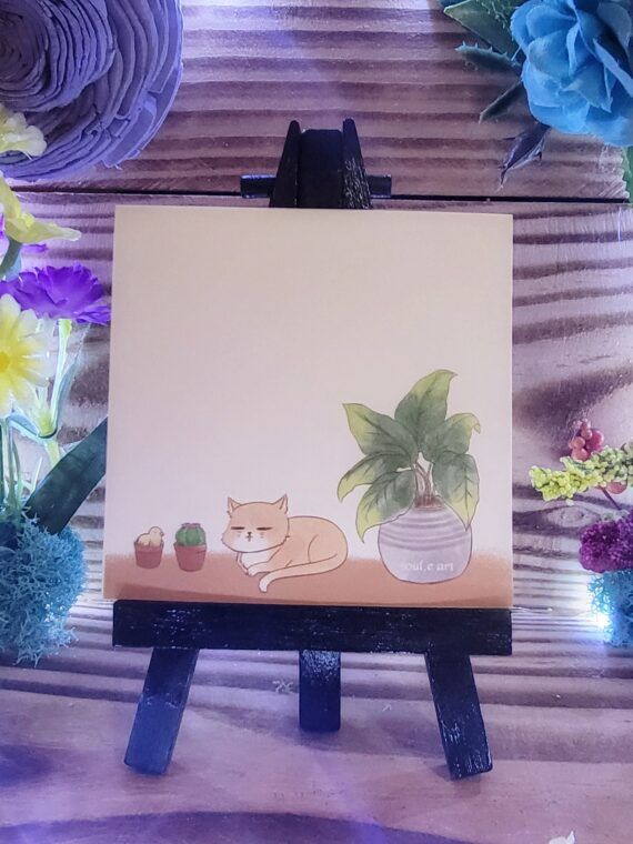 Note collante mignonne de chat et de plantes