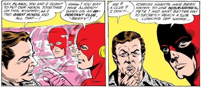 From Flash #121. The Flash discusses a case with a civilian. He deduces that 