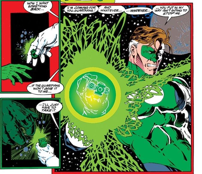 De Green Lantern #49.  Hal Jordan, ayant tué ses collègues membres du Corps, vole leurs bagues et s'engage à détruire les Gardiens.