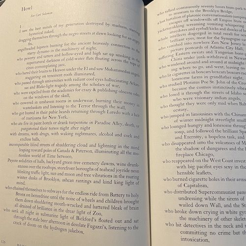a photo of two pages showing Howl by Allen Ginsberg