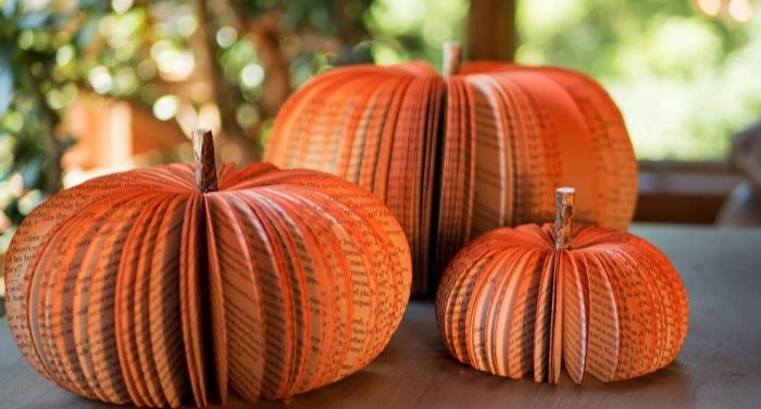 image of pumpkins of books