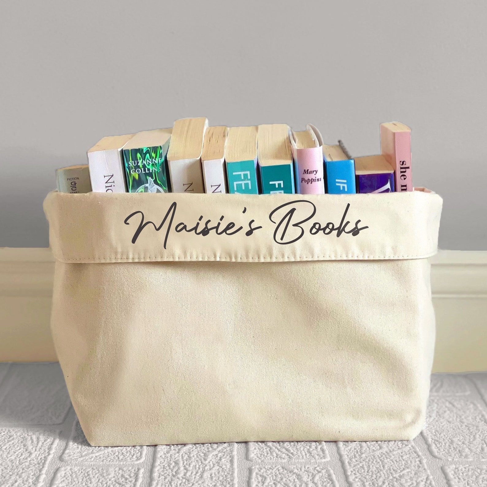 Personalized book storage bag from etsy