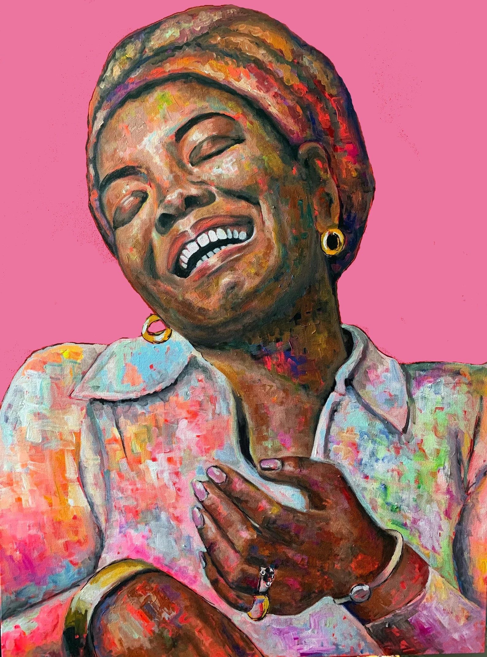 Peinture de Maya Angelou en train de rire