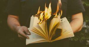 Image of a book on fire.