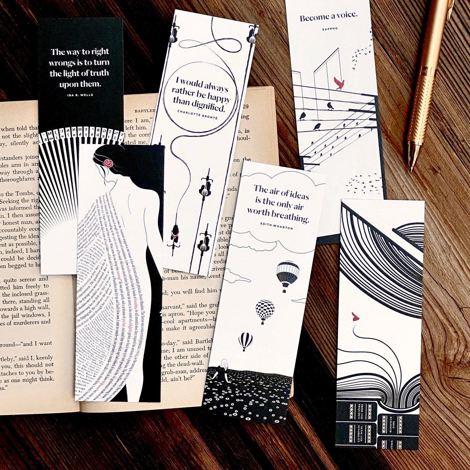 Women writers monochrome bookmark set from Etsy