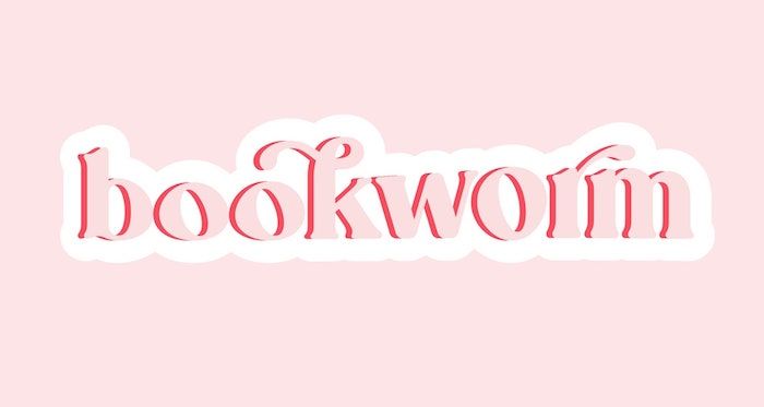 image of a pink sticker with the word "bookworm"