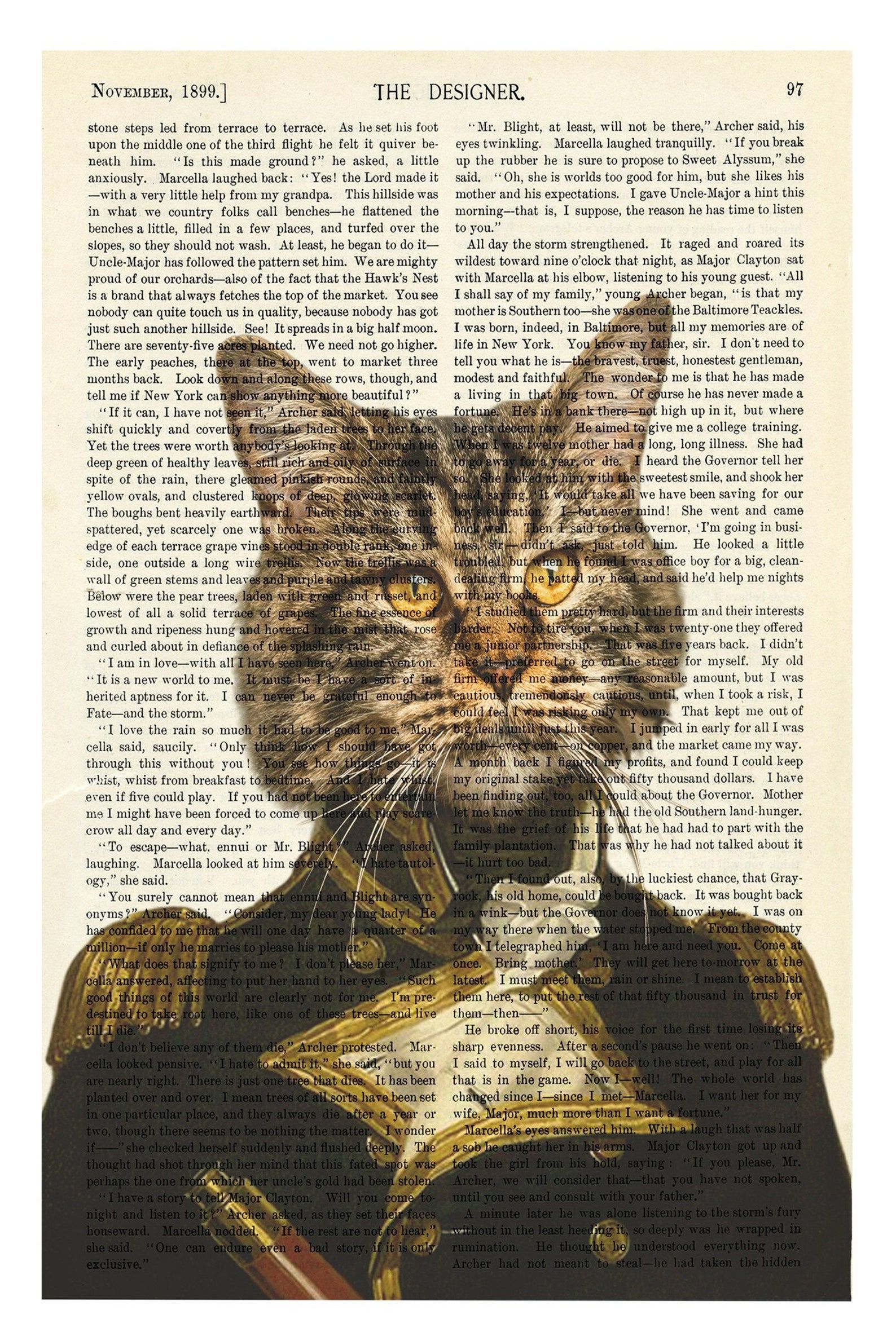 royal cat portrait on book page