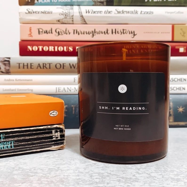 Shh I'm Reading Candle in Brown Jar 