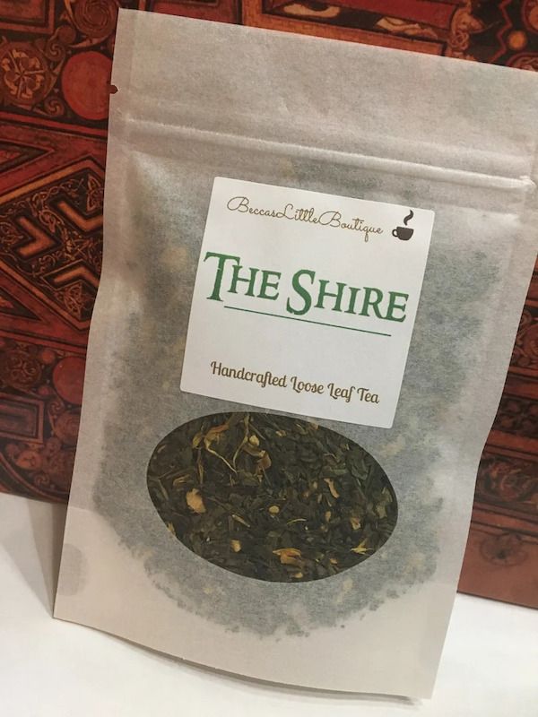picture of a bag of loose leaf tea labeled "The Shire"