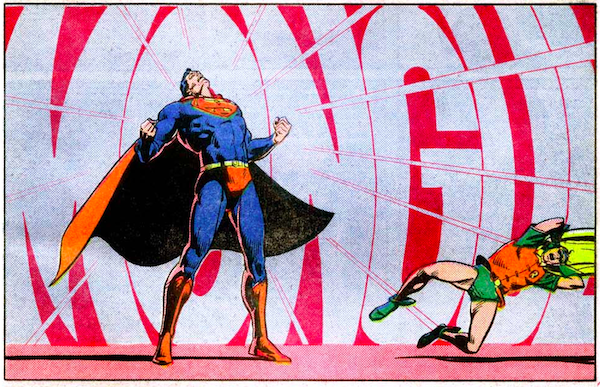 One panel from Superman Annual #11. Superman throws his head back, clenches his fists, and yells 