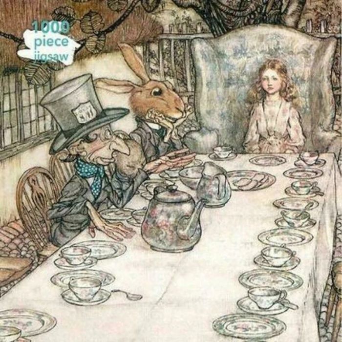 puzzle is a classic drawing of Alice having a tea party with the mad hatter and march hare