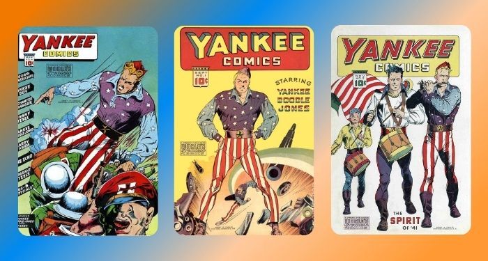 collage of three editions of Yankee Comics