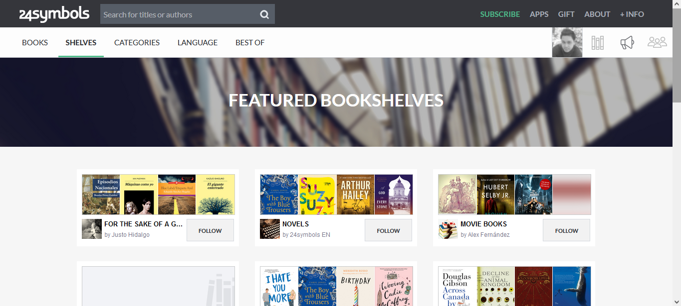 Screenshot of 24symbols Desktop Version Featured Bookshelves
