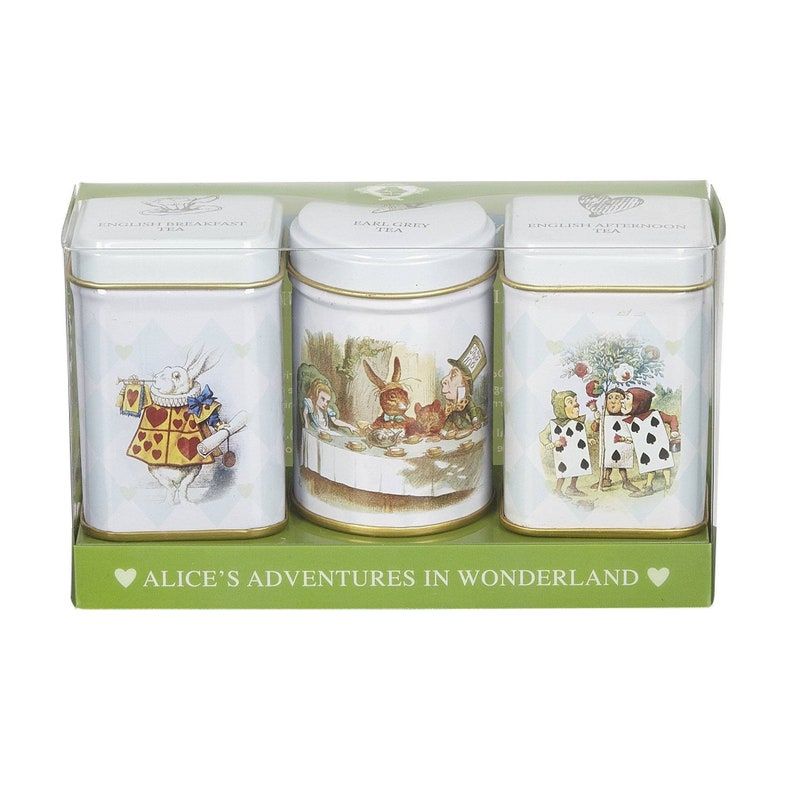 alice in wonderland tea tins