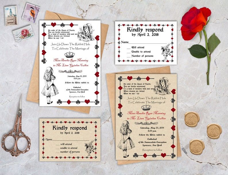 alice in wonderland wedding invitation