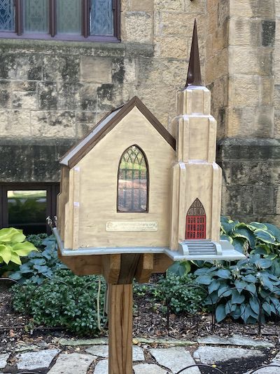 a church-shaped Little Free Library