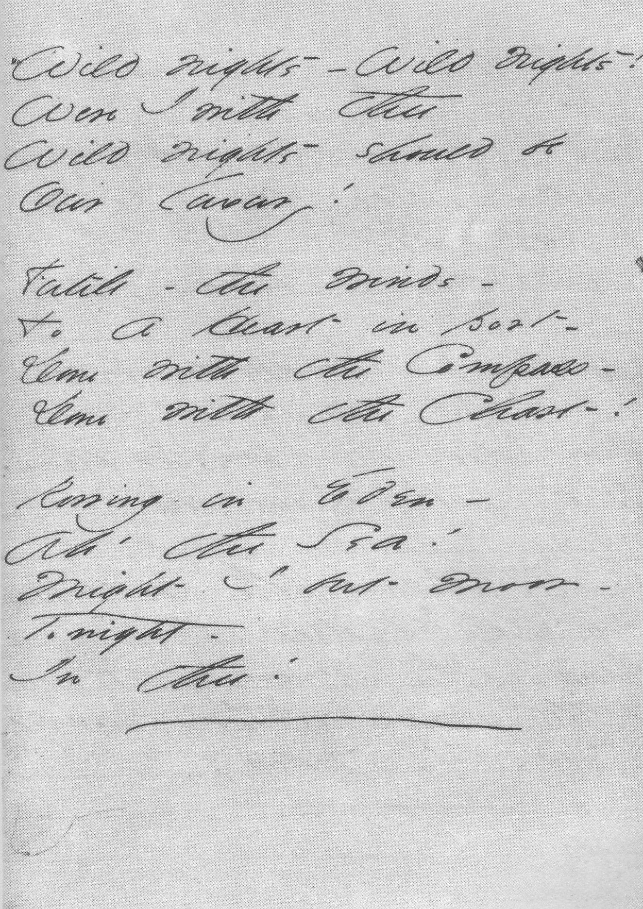 handwritten poem of "wild nights - wild nights!" by emily dickinson