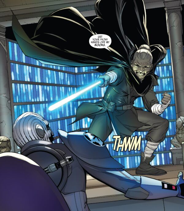 Jocasta Nu with lightsaber comic panel