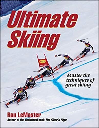 couverture d'Ultimate Skiing par Ron LeMaster, photo de plusieurs skieurs alpins de compétition faisant un tour autour d'un drapeau