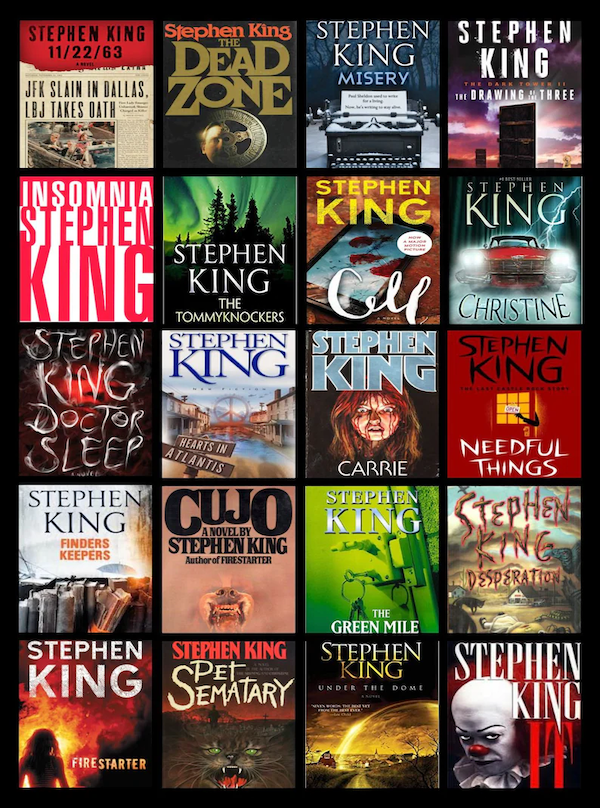 blanket featuring a collage of Stephen King book covers