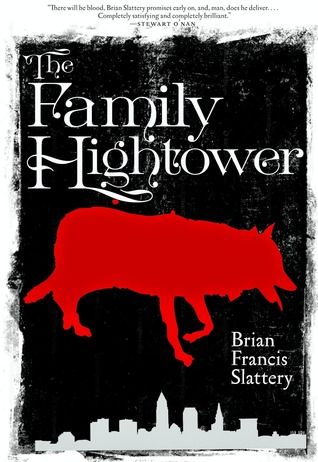 cover of The Family Hightower, which features a red silhouette of a wolf against a black background, with a city skyline in white along the bottom