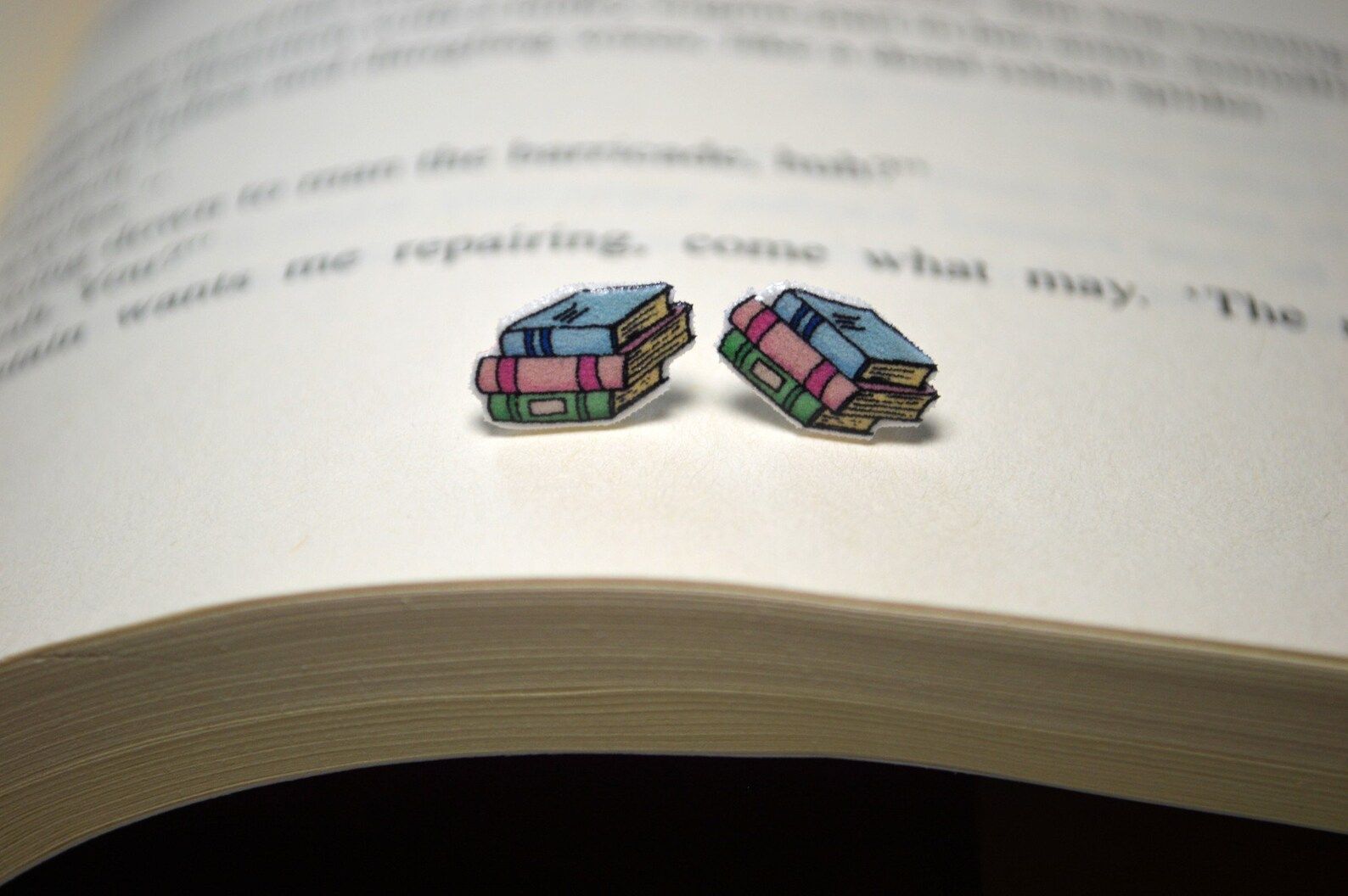 Book stack stud earrings on book