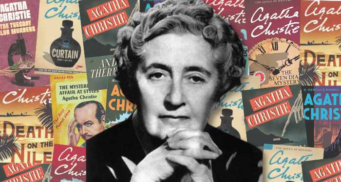 agatha christie with books covers