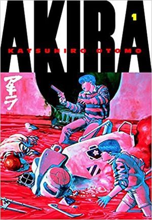 cover of Akira by Katsuhiro Otomo; illustration of two teen boys fighting in a river of blood