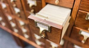 a photo of the card catalogs at the Mary Elizabeth Robinson Research Center