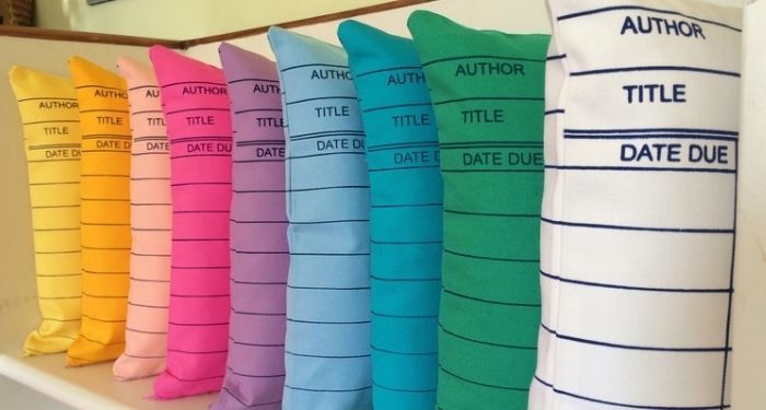 rainbow of library due date pillows