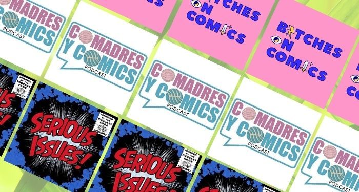 collage of comics podcasst logos