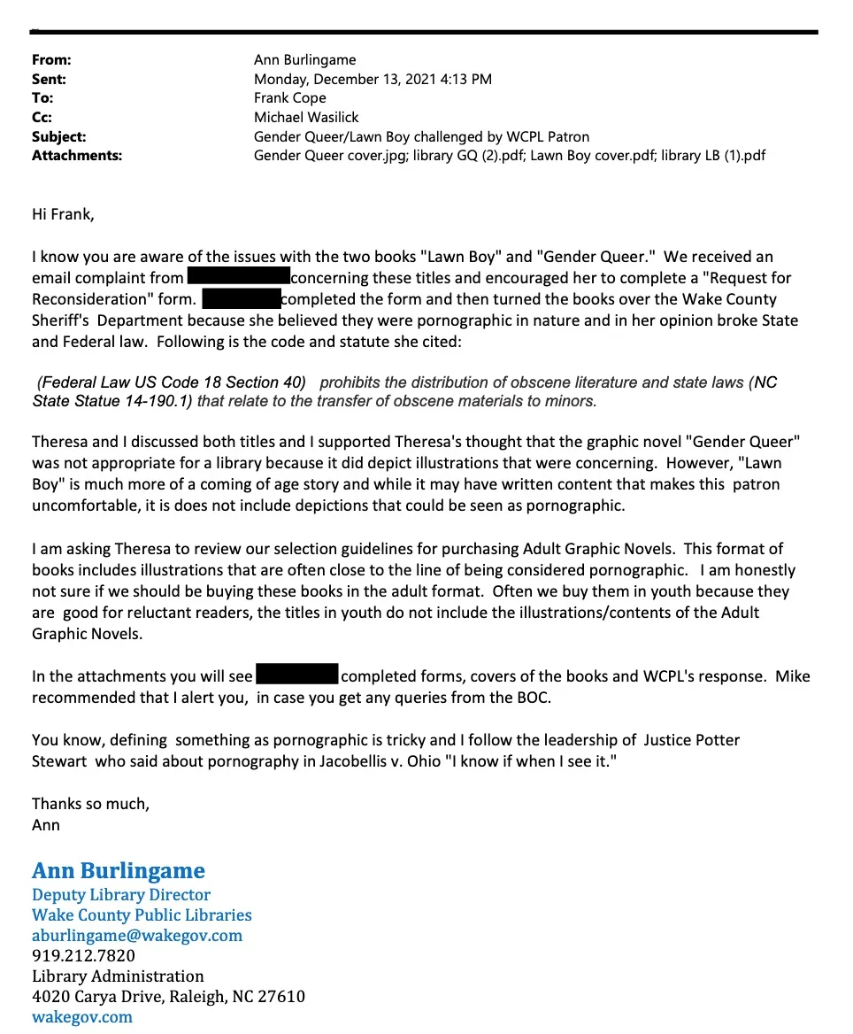 Image of email pulling  Gender Queer.