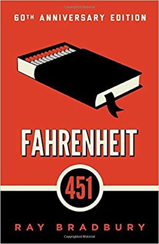 Cover of Fahrenheit 451 by Ray Bradbury; illustration of a book that looks like a matchbox