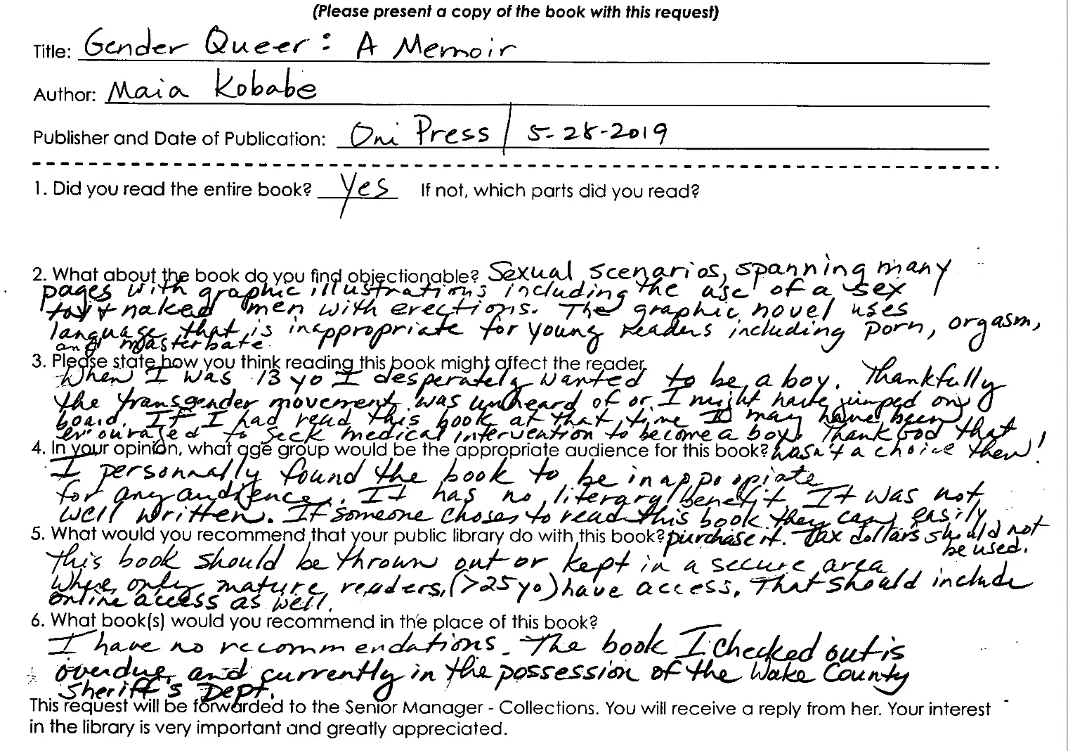 Gender Queer complaint