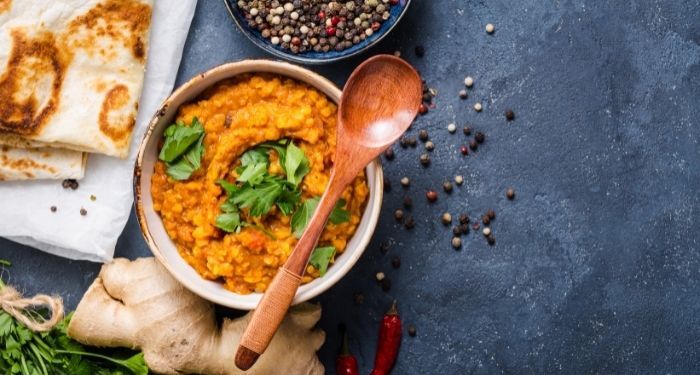 Image of Indian food on a blue background