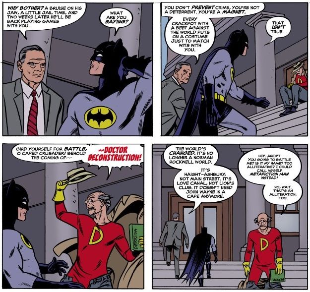 From DC Comics Presents: Teen Titans #1. Commissioner Gordon tells Batman he attracts crime rather than stopping it. A self-styled villain tries to get their attention and fails.