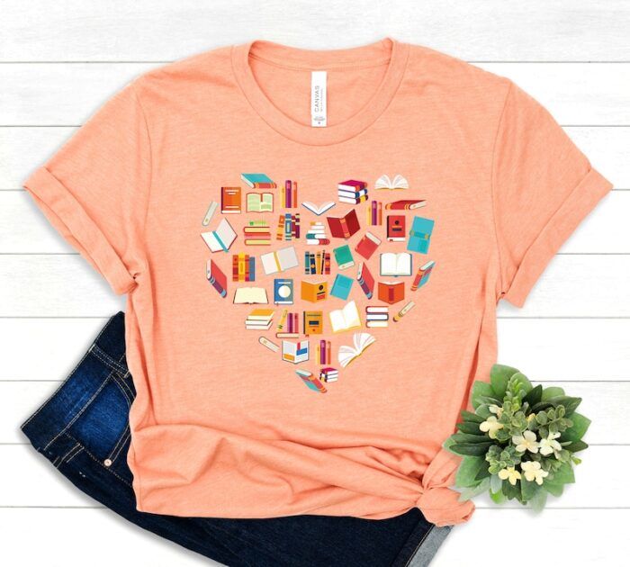 tangerine-colored Books in a heart shape T Shirt