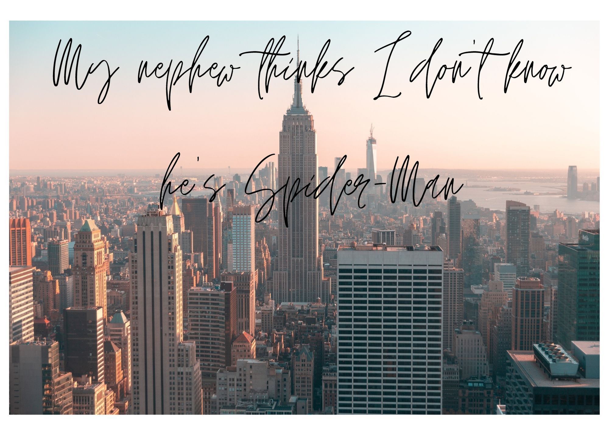 The New York City skyline with the words 