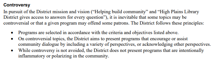 High Plains Library District Programming Policy Welcomes Censorship - 9