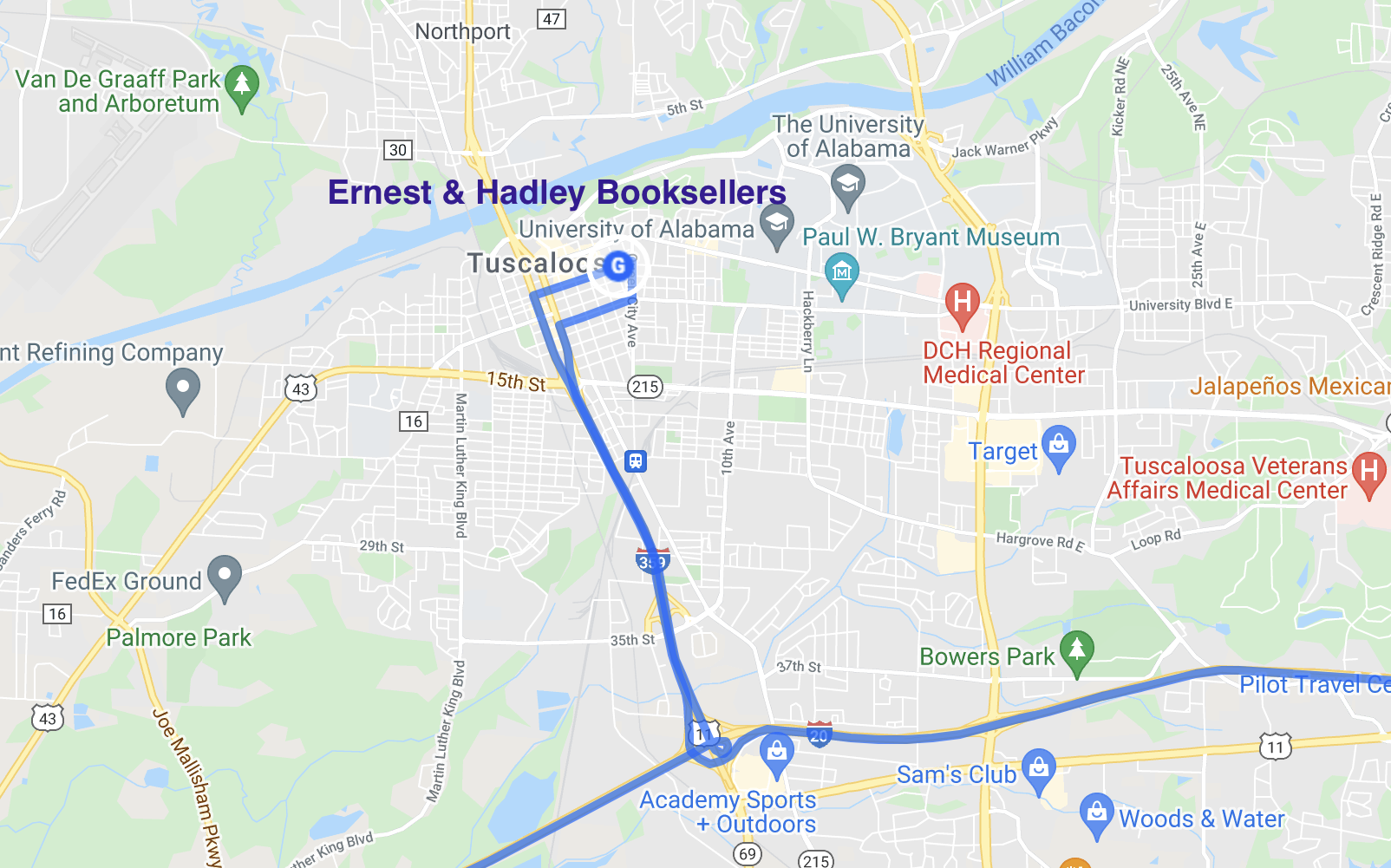 map of literary spot in tuscaloosa alabama