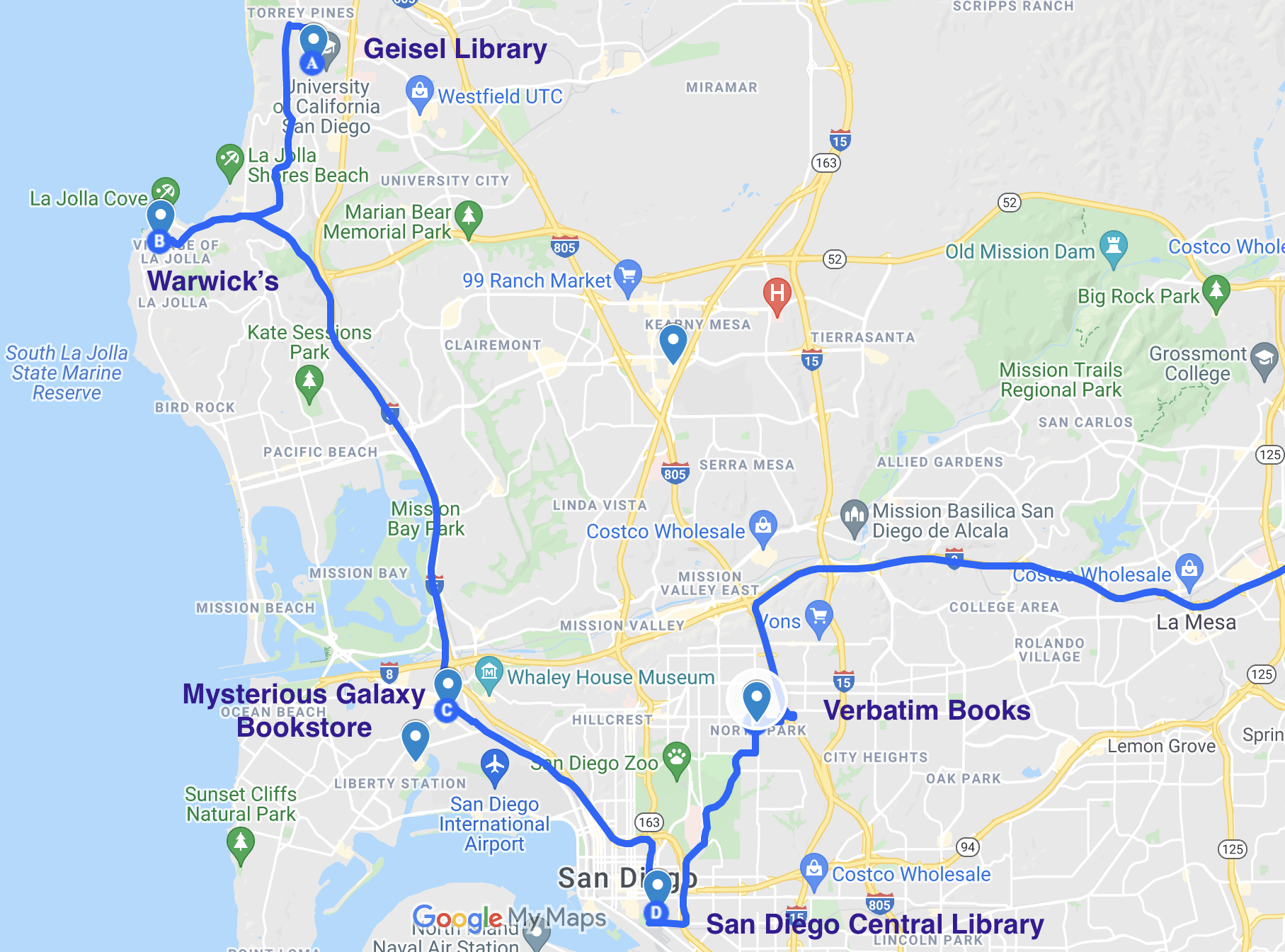 map of literary spots in san diego california 