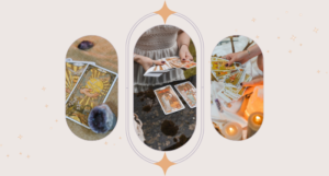 a collage of photos showing a tarot reading