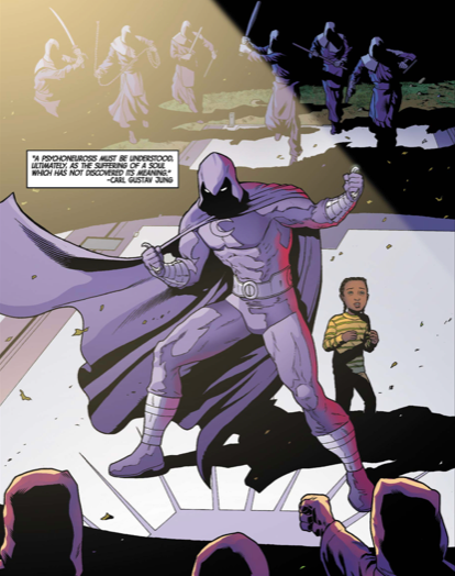 image of Moon Knight protecting a child