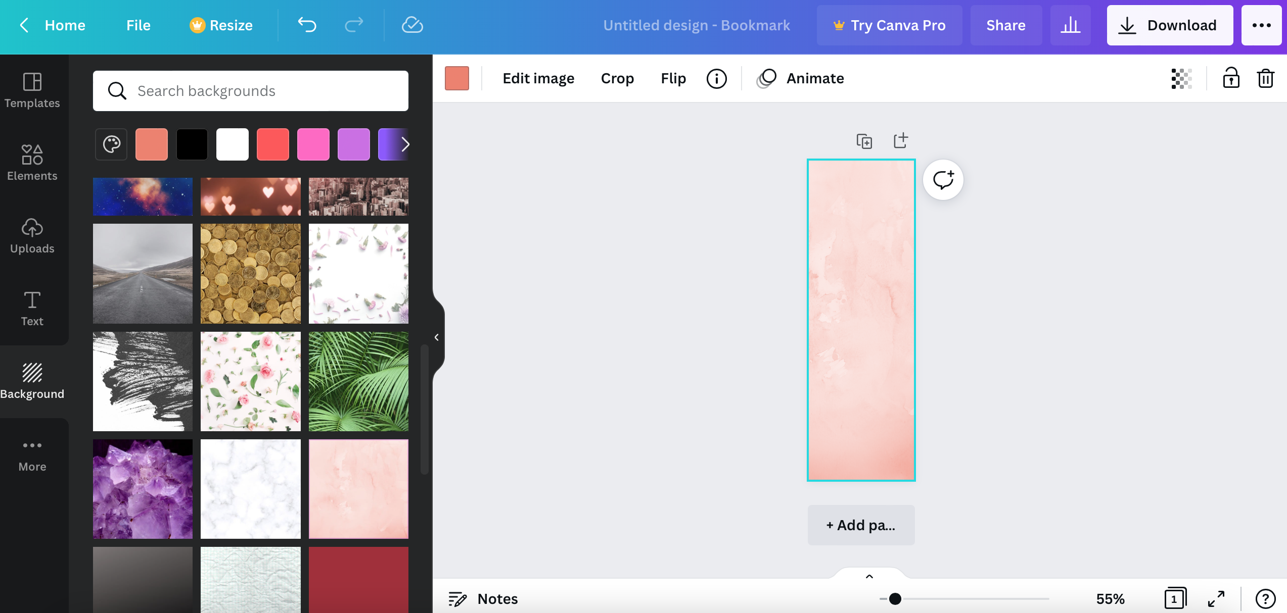 screenshot of a bookmark with a pink background in Canva