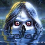 a cropped version of the Camp Cold Lake goosebumps cover, showing a skeletal face raising out of the lake