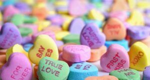 a photo of candy hearts