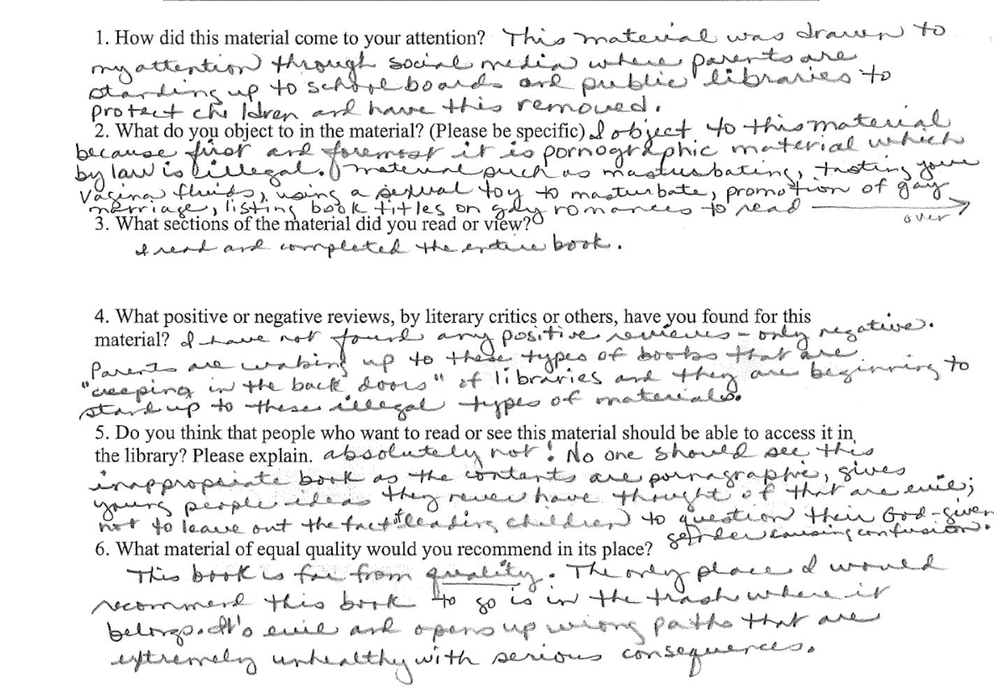 Text of the complaint against Gender Queer in Coppell, Texas.