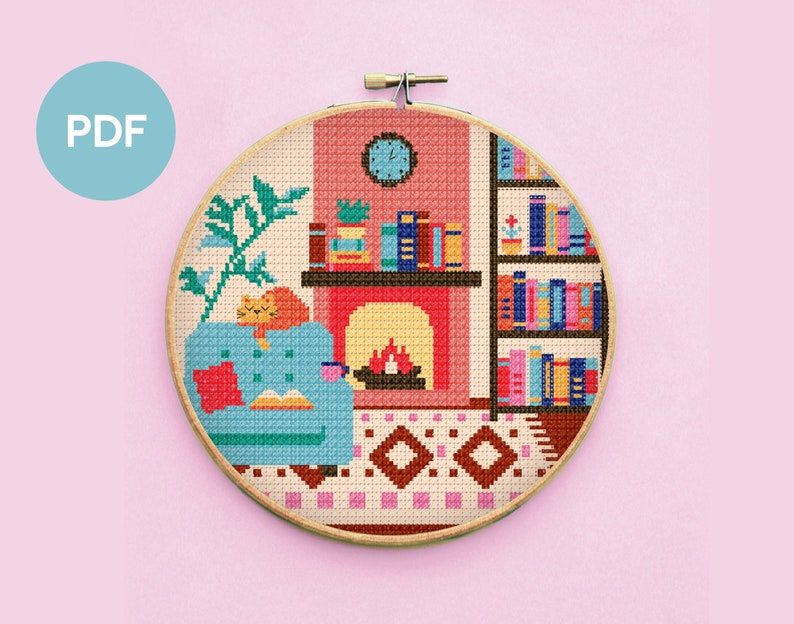 Books Tea Love Cross Stitch Pattern 